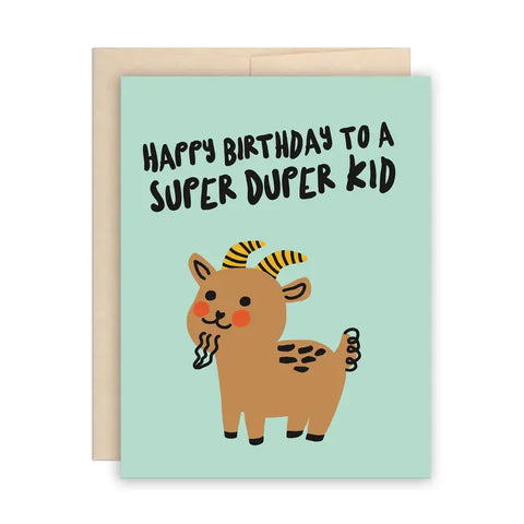 Cute Goat Super Duper Kid Birthday Card