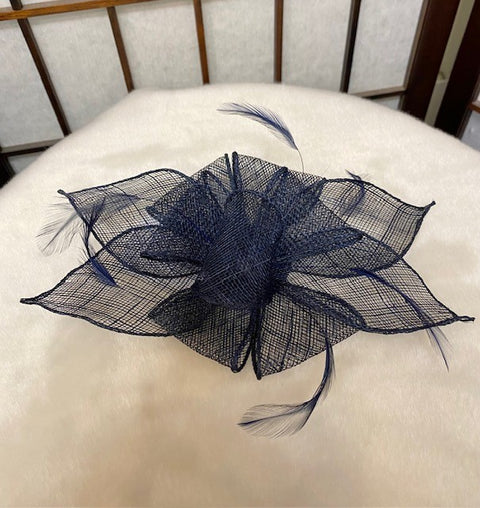 Navy Fascinator With Feather