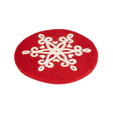 Red Snowflake Felted Trivet