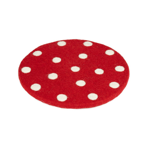 Red & White Polka Dot Felted Trivet