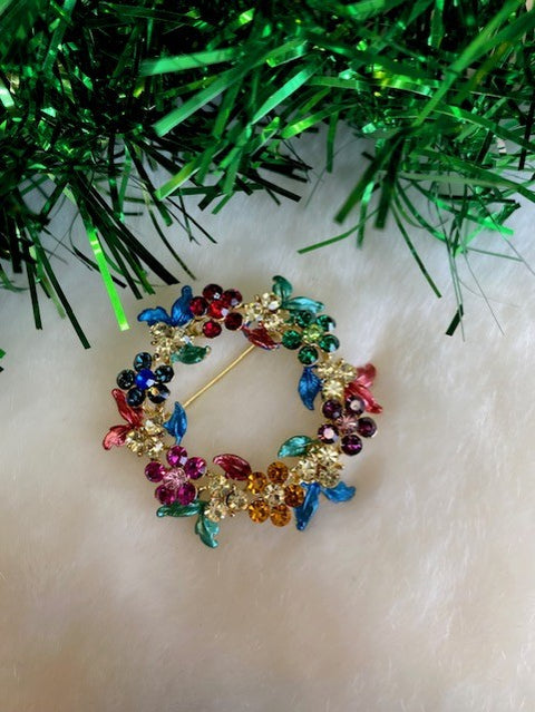 Multicoloured Flower Wreath Brooch