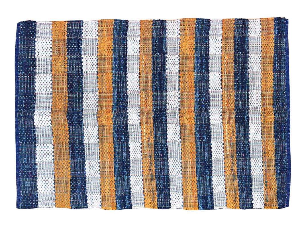 Blue, Tan & White Rug