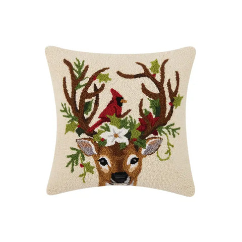 Rendeer & Cardinal Hooked Pillow