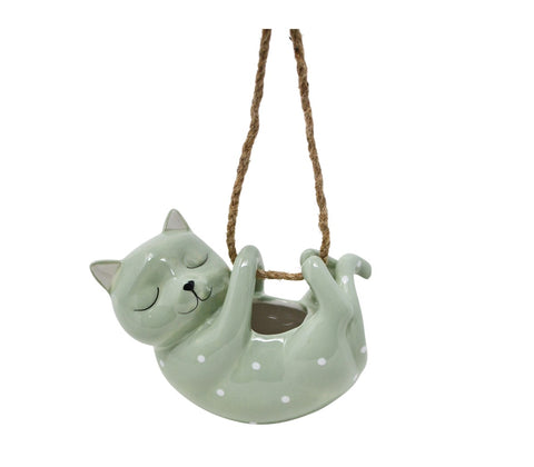 Small Green Cat Hanging Planter