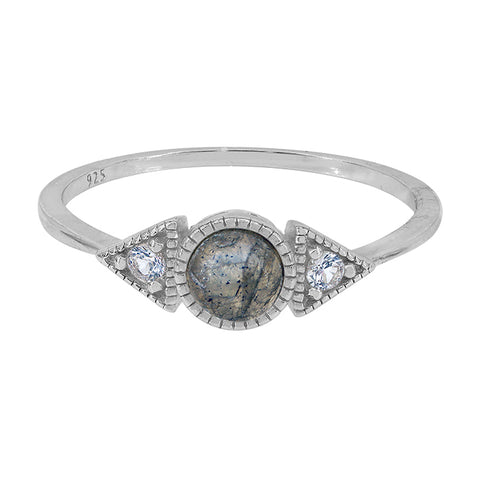 Tiny Labradorite & Cubic Zirconia Ring