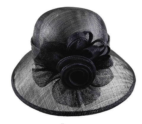 Black Dress Hat With Rose Ruffle