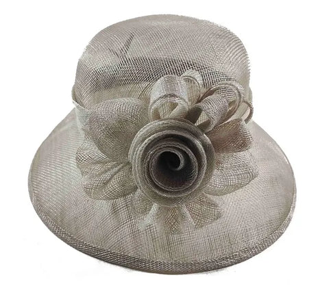 Beige Dress Hat With Rose Ruffle