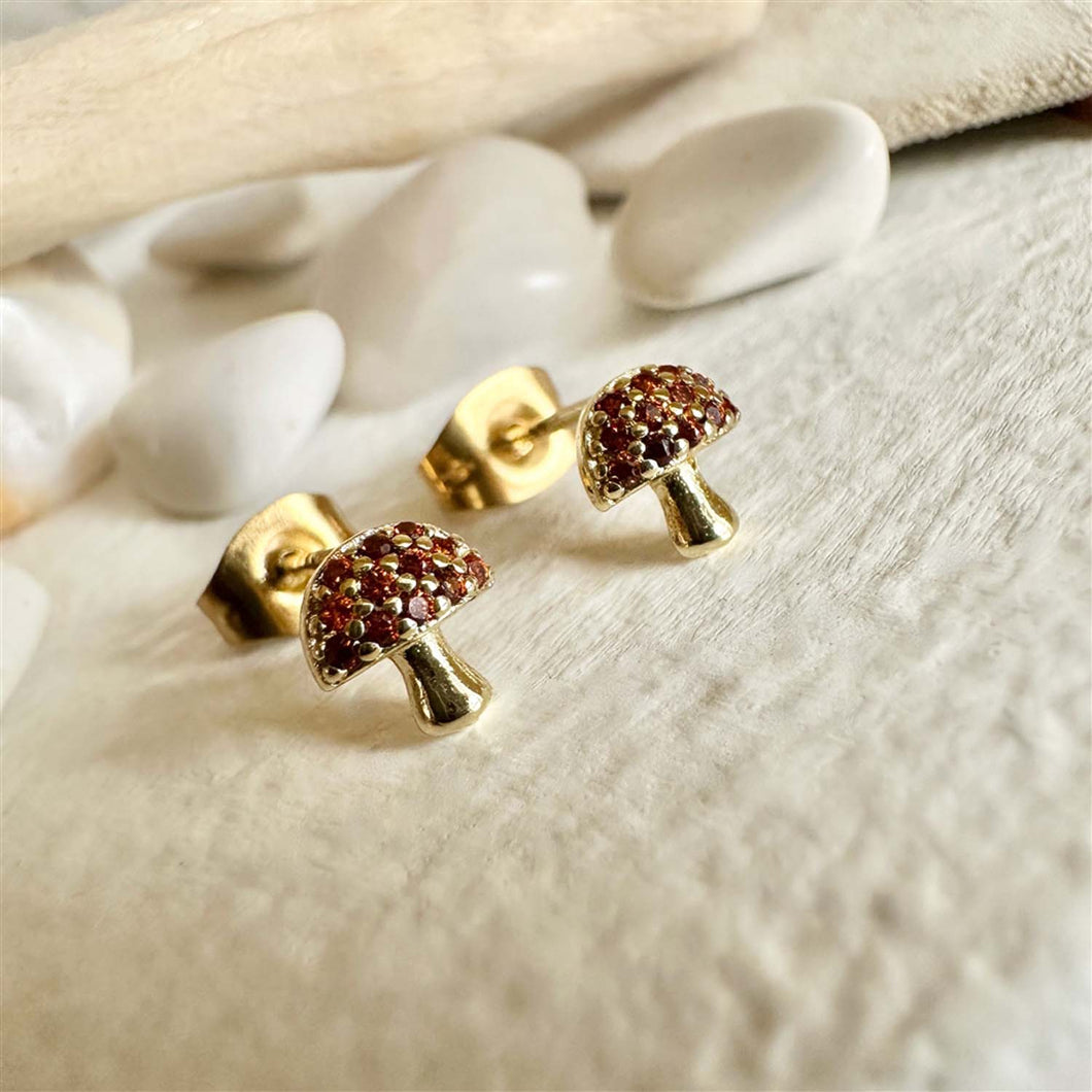 Red & Gold Mushrooms Studs