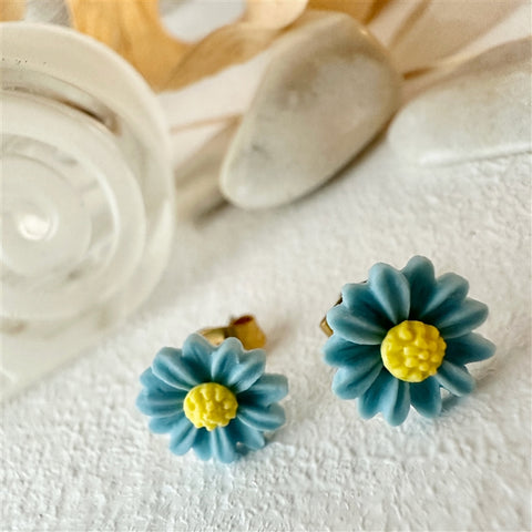 Blue Daisy Stud Earrings