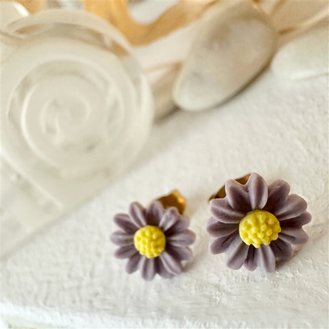 Purple Daisy Stud Earrings