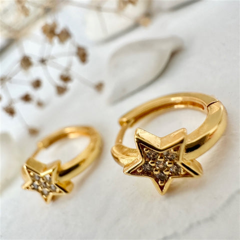 Gold Star Hugger Hoop Earrings