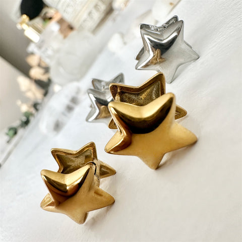 Gold Double Star Stud Earrings