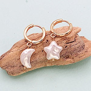 Moon & Star Pearl Hoops