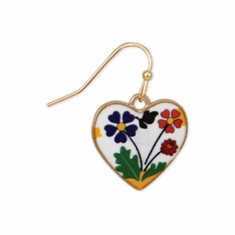 White Heart with Flowers Earrings