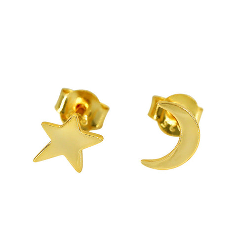 Gold Plated Moon & Star Stud Earrings