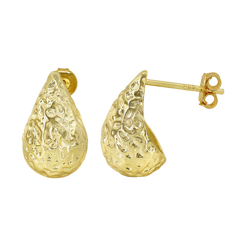Gold Hammered Teardrop Studs