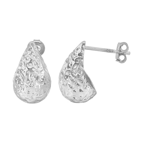 Silver Hammered Teardrop Studs