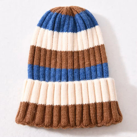 Ribbed Beanie - Brown/Blue