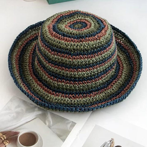 Straw Hat Green Stripes