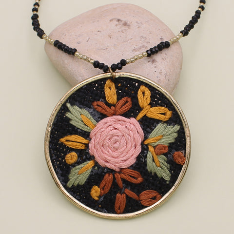 Embroidered Flower Necklace