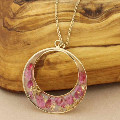 Pink Pressed Flowers Necklace