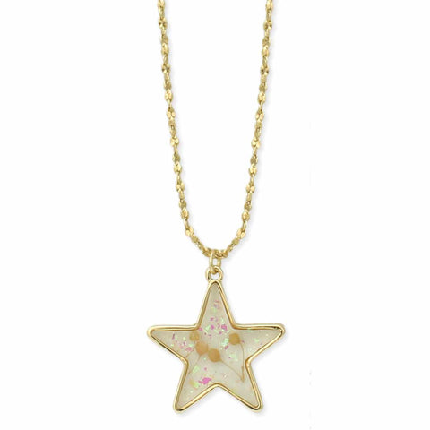 Dried Flowers In Star Shaped Necklace
