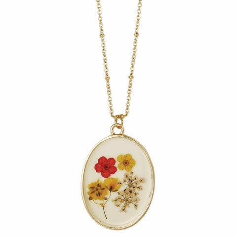Oval Pressed Flowers Necklace