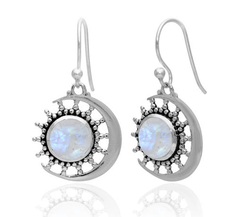 Moonstone Earrings In Crescent Moon Setting