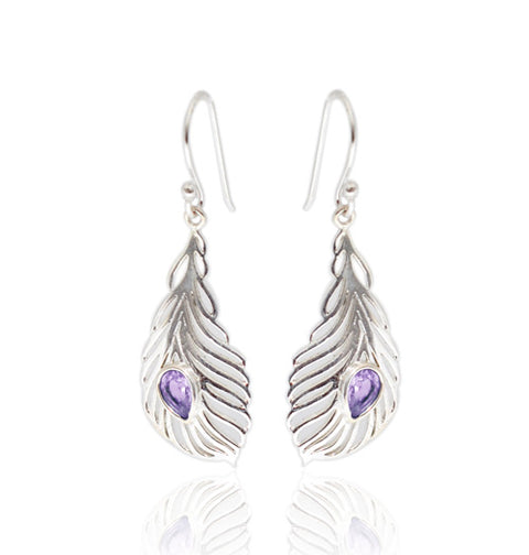 Amethyst Feather Earrings