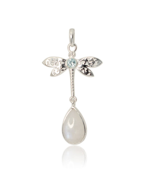 Moonstone & Blue Topaz Dragonfly Pendant