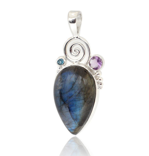 Labradorite, Blue Topaz & Amethyst Pendant
