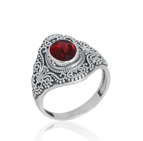 Garnet Ring With Vintage Inspired Setting