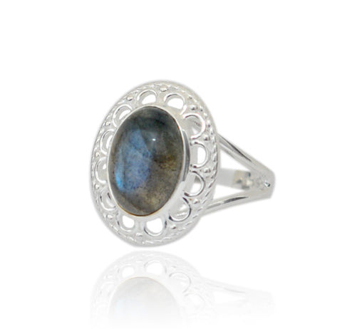 Oval Labradorite In A Detailed Setting