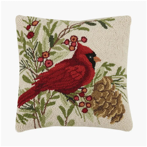 Winter Cardinal Hooked Pillow