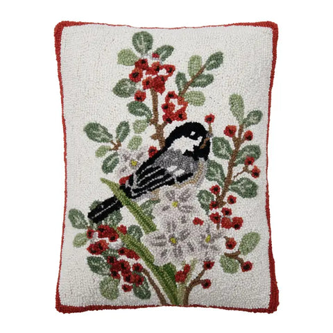 Chickadee and Paperwhites Hooked Pillow