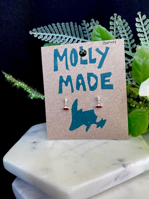 Tiny Almond Shaped Garnet Studs