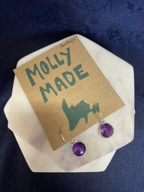Round Amethyst Hoops