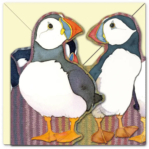 Stripey Puffins Two Fold Card