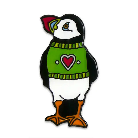 Heart Woolly Puffin Pin