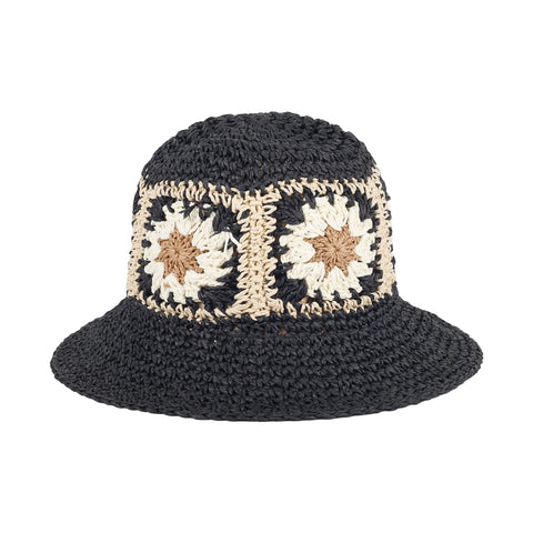 Black Flower Straw Hat