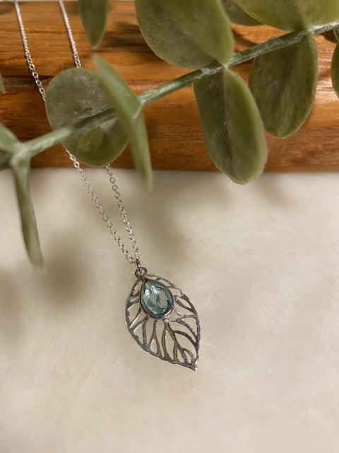 Blue Topaz & Leaf Necklace