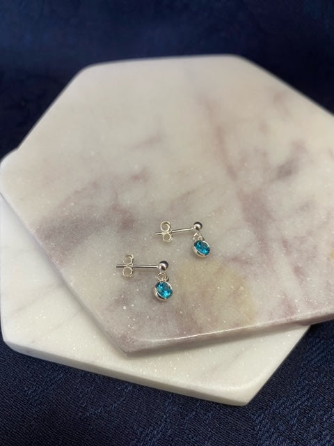 Round Blue Topaz Studs