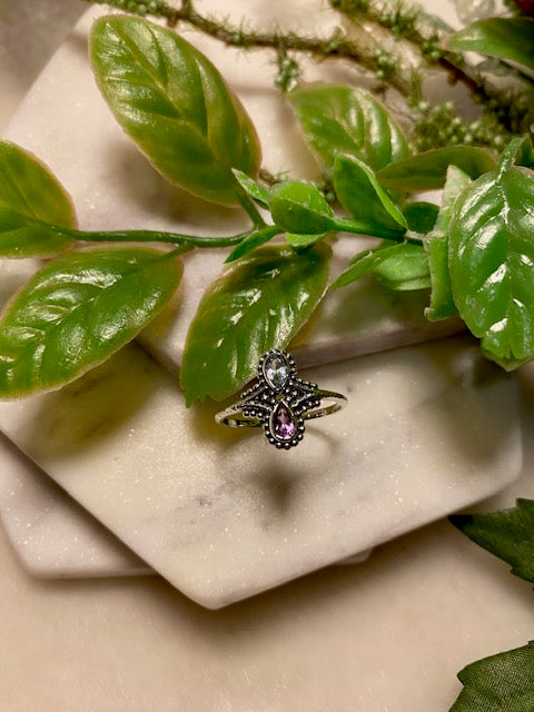 Teardrop Amethyst & Blue Topaz Ring