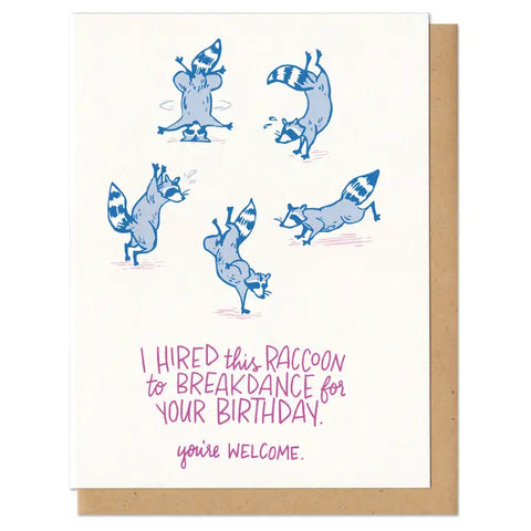Breakdance Birthday Raccoon Card