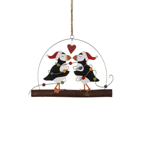 Puffins Tangled in Lights Ornament