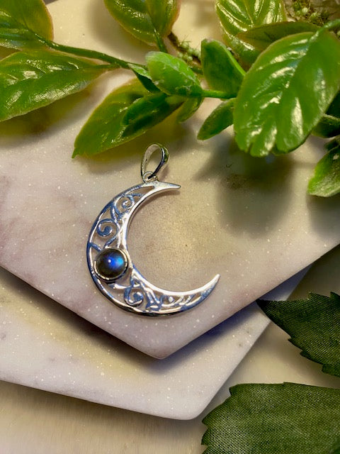 Labdradorite Crescent  Moon Pendant
