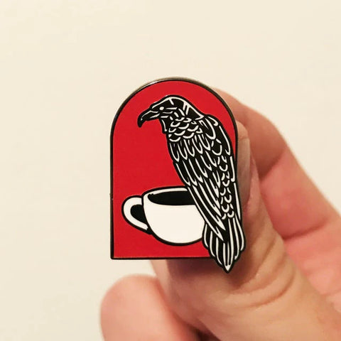 Crow & Coffee Pin