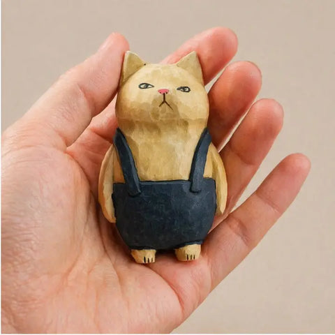 Cat In Overalls Handmade Figurine