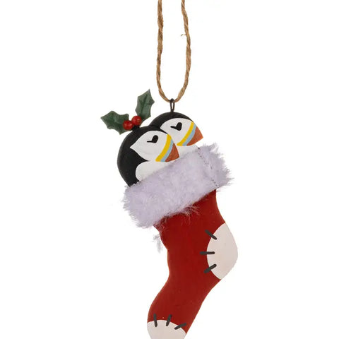 Puffins in Stocking Ornament