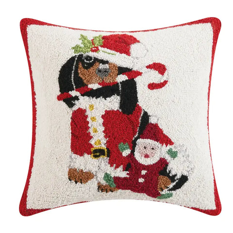 Santa Dachsund Hooked Pillow